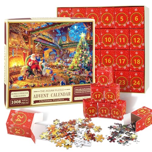 Calendario Avvento 2024 Puzzle per Adulti Bambini- Puzzle Regali Sorpresa 24 Giorni Regalo Natale Calendario dell'avvento Jigsaw 1008 Pezzi Advent Calendar Puzzle Calendario Conto Alla Rovescia