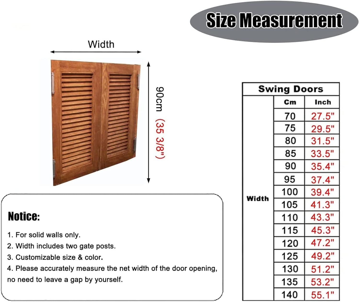 Porte battante en bois massif pour salon et cuisine, volet rétro de style occidental avec charnières et élégant (l 80 cm x H90 cm) – Parfait pour la décoration de la maison