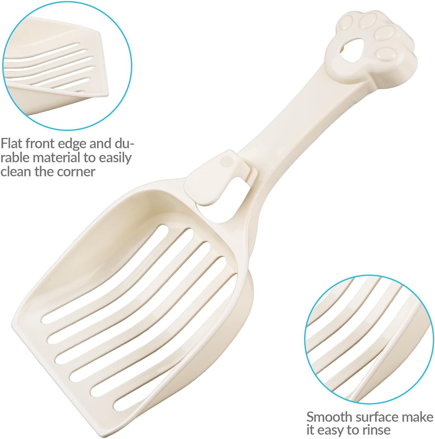 Depets Cat Litter Scoop Wide Slats Pine Pellets Durable Plastic Easy Sifting Milky White