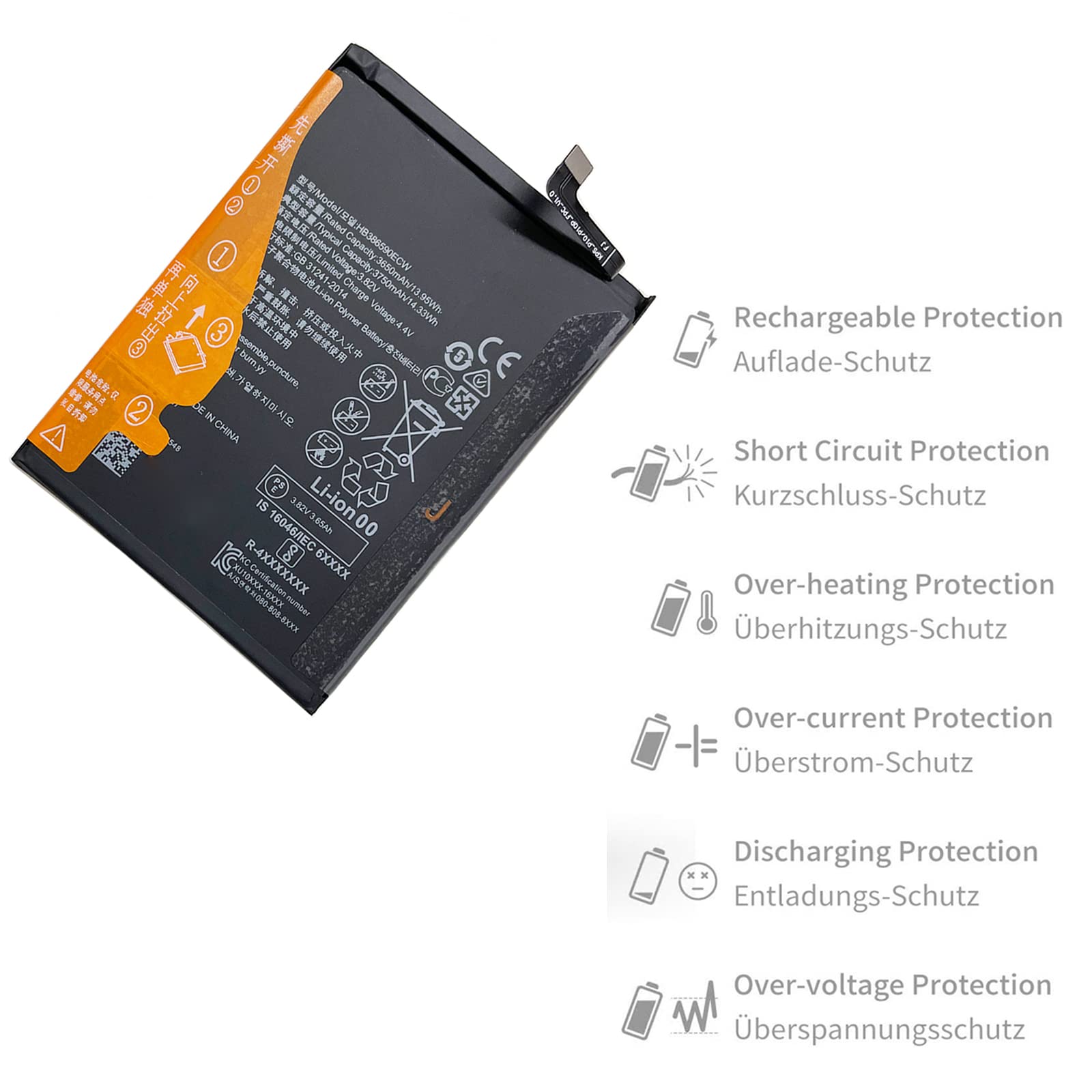 Batería De Repuesto Para Huawei View 10 Lite Y Honor 8X - Modelo HB386590ECW, Capacidad Original
