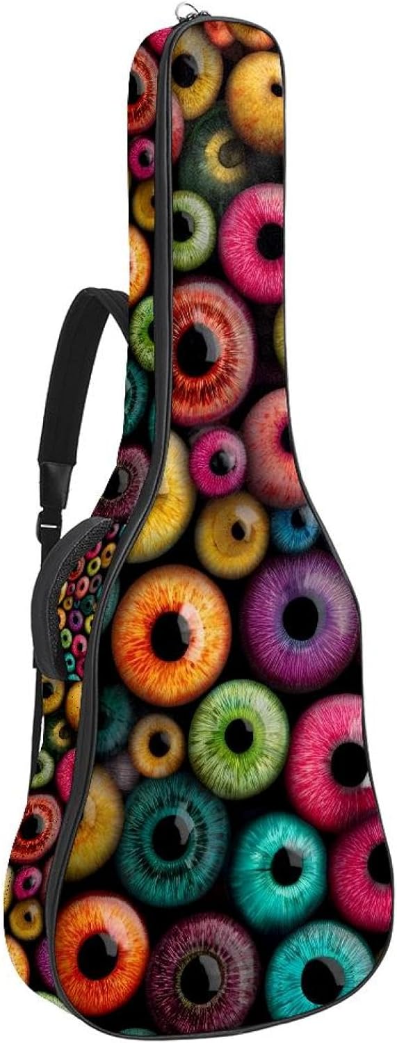 Acoustic Guitar Gig Bag 10mm Thick Padding, Soft Waterproof Guitar Case with Adjustable Backpack Straps for 40-42 Inch Guitar, Colorful Halloween Eyeballs Seamless Pattern