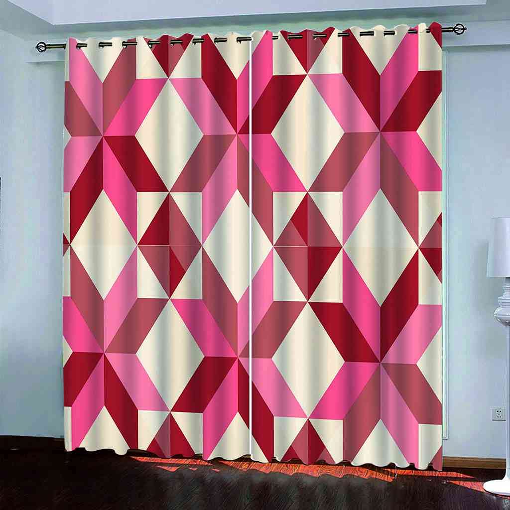 Rideau de fenêtre moderne pour chambre à coucher au design géométrique rouge