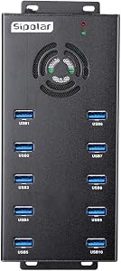 Powered USB Hub 3.0, Sipolar 10-Port USB Hub with 12V 10A Power Adapter, Multi USB Port Expander Fast Data Transfer USB Data Hub Splitter for Laptop, PC,Mobile, Mobile HDD, Flash Drives