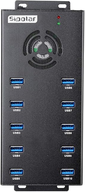 Powered USB Hub 3.0, Sipolar 10-Port USB Hub with 12V 10A Power Adapter, Multi USB Port Expander Fast Data Transfer USB Data Hub Splitter for Laptop, PC,Mobile, Mobile HDD, Flash Drives