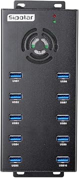 Powered USB Hub 3.0, Sipolar 10-Port USB Hub with 12V 10A Power Adapter, Multi USB Port Expander Fast Data Transfer USB Data Hub Splitter for Laptop, PC,Mobile, Mobile HDD, Flash Drives