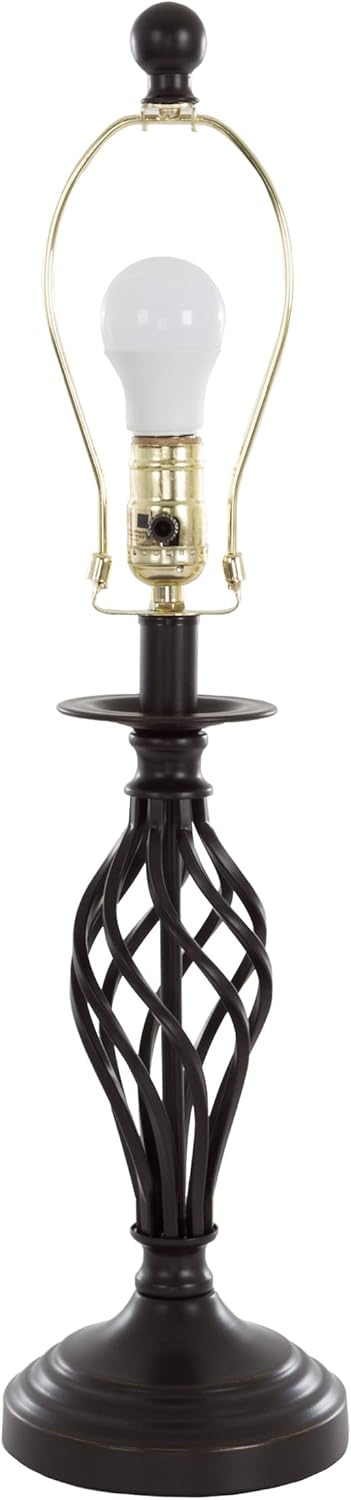 Spiral Cage Table Lamps - Set of 2 Oil-Rubbed Bronze, Modern Farmhouse Style, Bedside, or Living Room Lamps with White Drum Shades by Lavish Home