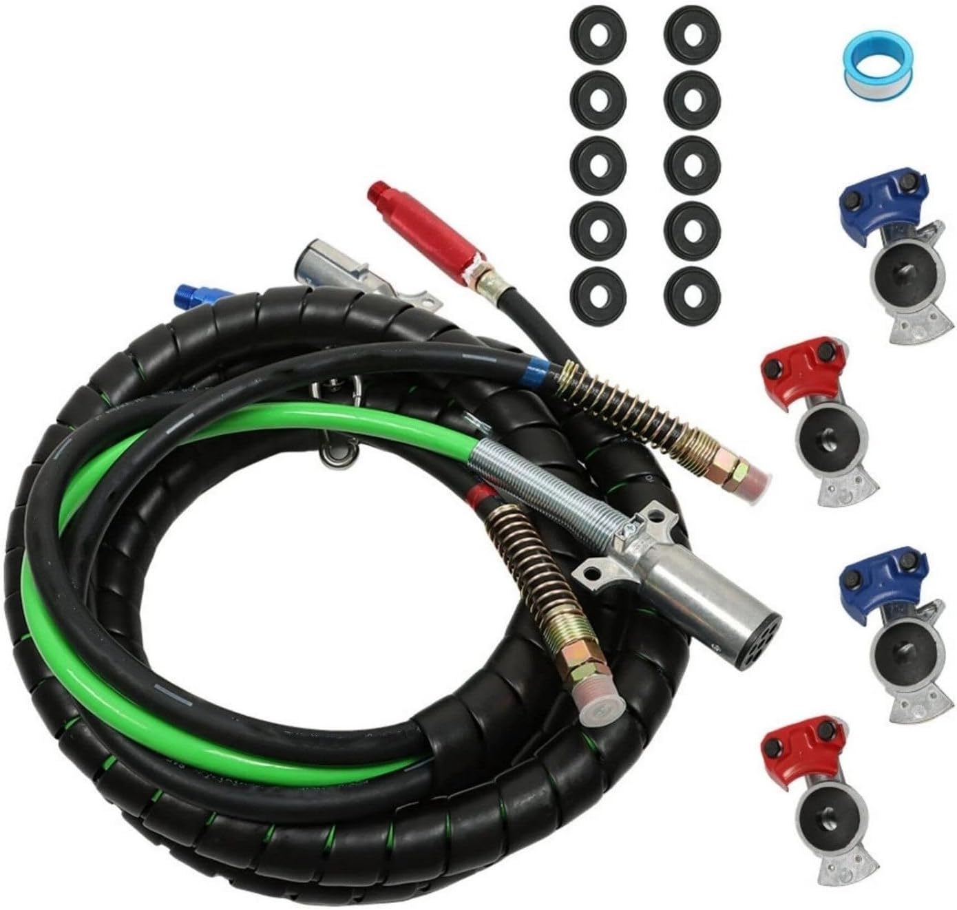 15FT 3 in 1 ABS & Power Airlines Hose Wrap Kit 7 Way Electrical Cable for Semi Truck Tractor Trailer