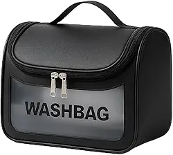 Necessaire Feminina Transparente Viagem Bolsa Ideal para Cosméticos Maquiagem Higiene Pessoal Fechamento com Zíper Fácil Acesso Design Moderno Funcional Impermeável (Preto)