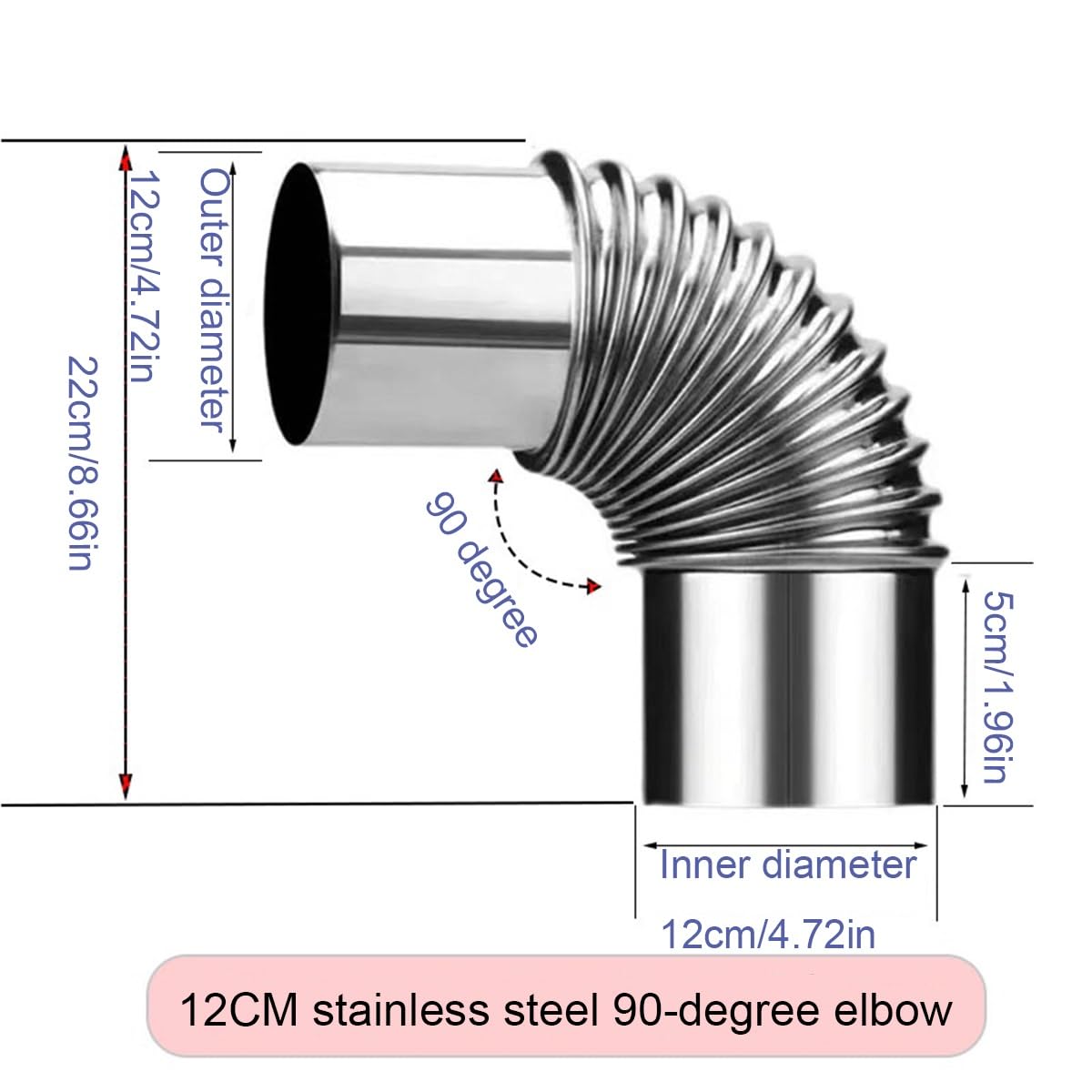 Codo de 90° de 12 cm, 2 Piezas de Acero Inoxidable para Estufa, Tubo de Escape, Codo roscado para Chimenea, Resistente al Calor.