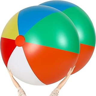 2 Pcs 5 Feet Giant Beach Ball Rainbow Color Big Ball Inflatable Large Giant Ball Blow Up Giant Inflatable Ball for Kids Adults Summer Pool Party Water Game Huge Toy