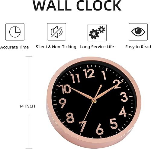 Miniatura 5 de AKCISOT Reloj de pared de 14 pulgadas, moderno reloj de pared grande que funciona con pilas, reloj analógico silencioso sin tictac para decorar sala