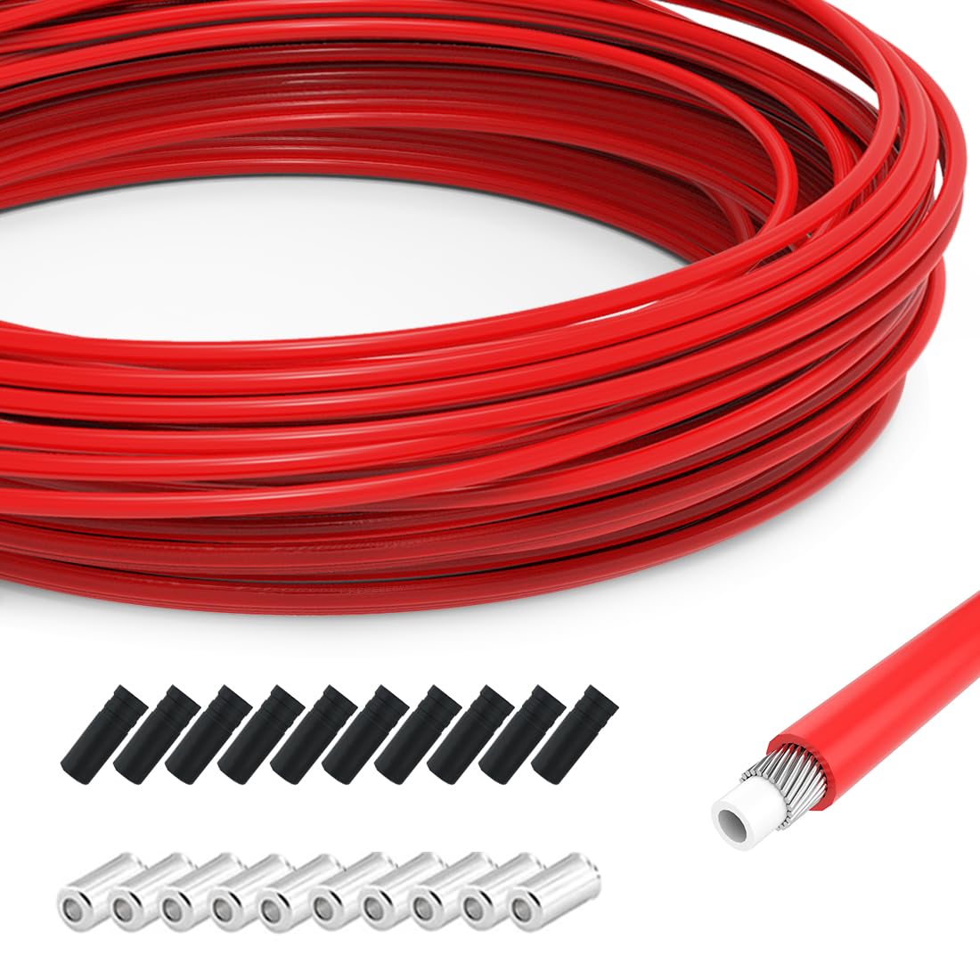 10 Metri Guaina Cavo Cambio Bici Rosso, Ø4mm Guaina di Ricambio con Tappi Terminali, Tubo Flessibile per Cavo Freno Cambio Bicicletta MTB Corsa Strada