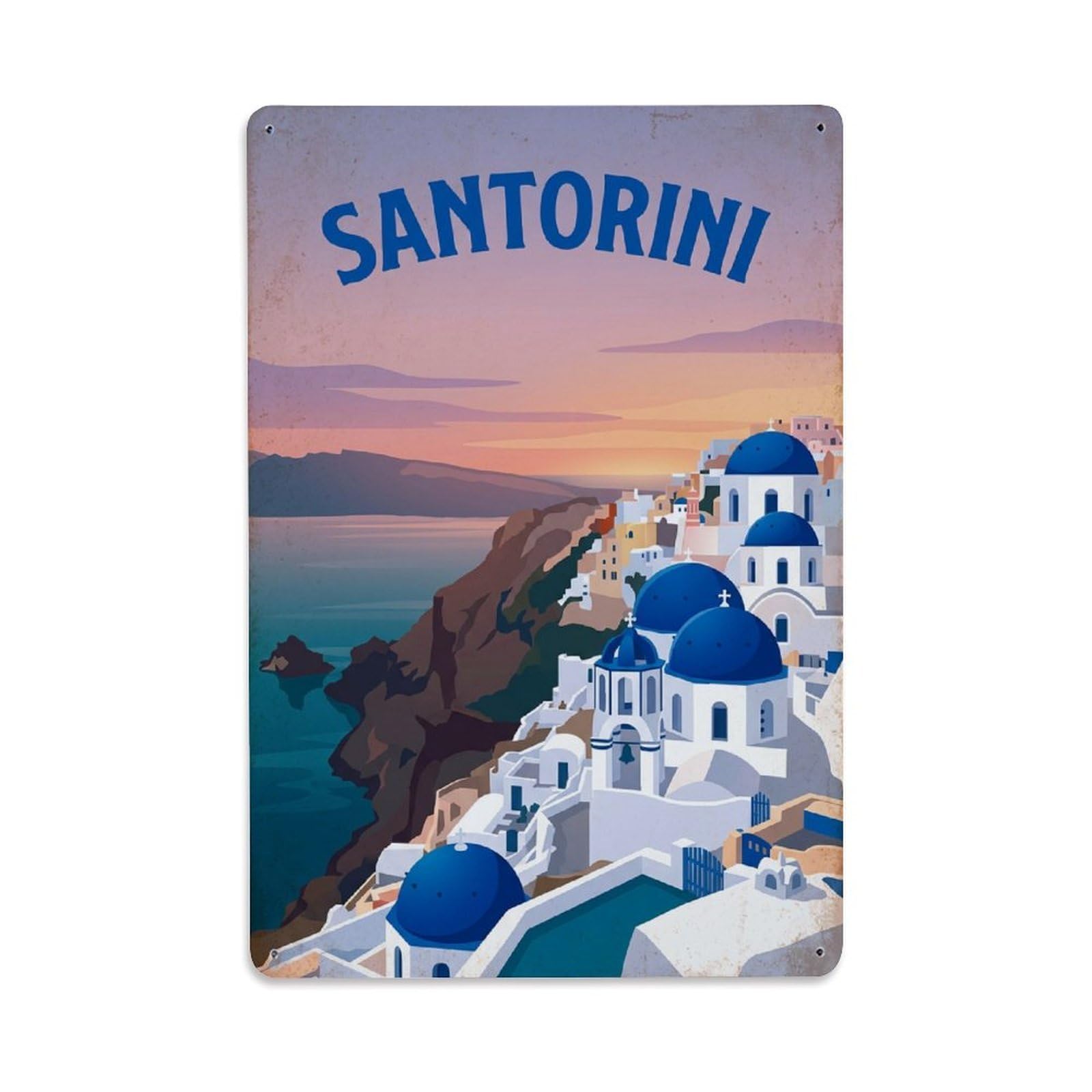 Fyrn Style Metal Tin Sign Vintage Travel Santorini Greece Domes
