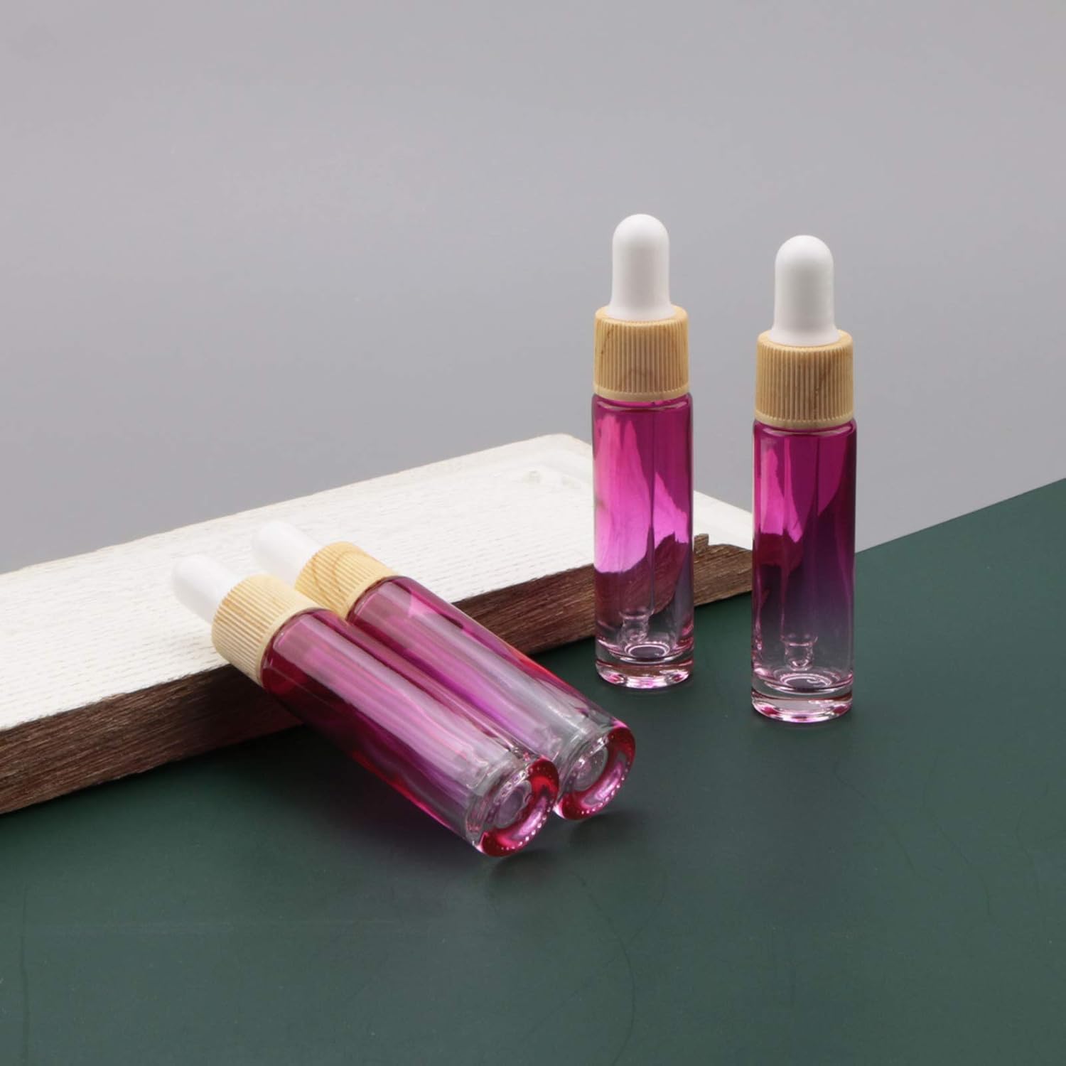 10Pcs Eye Dropper Set, 10ml (1/3oz) Rose Red Gradient Thickened Glass Bottles with Funnels & Droppers, Sample Vials for Essential Oils Perfumes