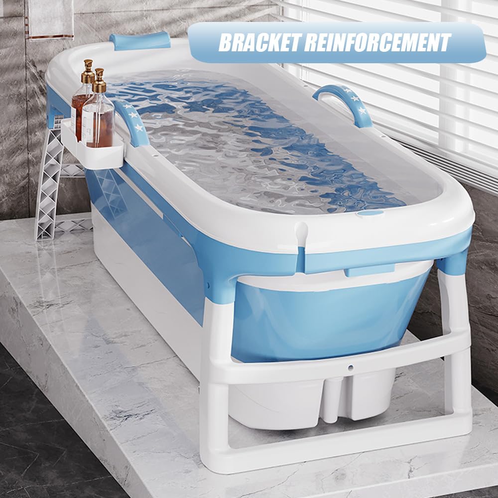 Składana wanna XXL 118 x 60 x 53 cm, idealna do łazienki, prysznica i balkonu, z pokrowcem i rolkami do masażu, kosz na mydło, przenośna wanna z grubego tworzywa sztucznego, niebieska