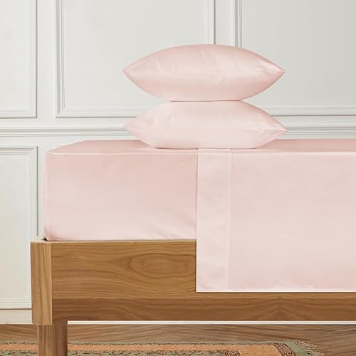 URBANHUT Sábanas de 400 hilos para cama de tamaño King (rubor, 4 unidades), sábanas 100% algodón tamaño King para ropa de cama, juego de sábanas de