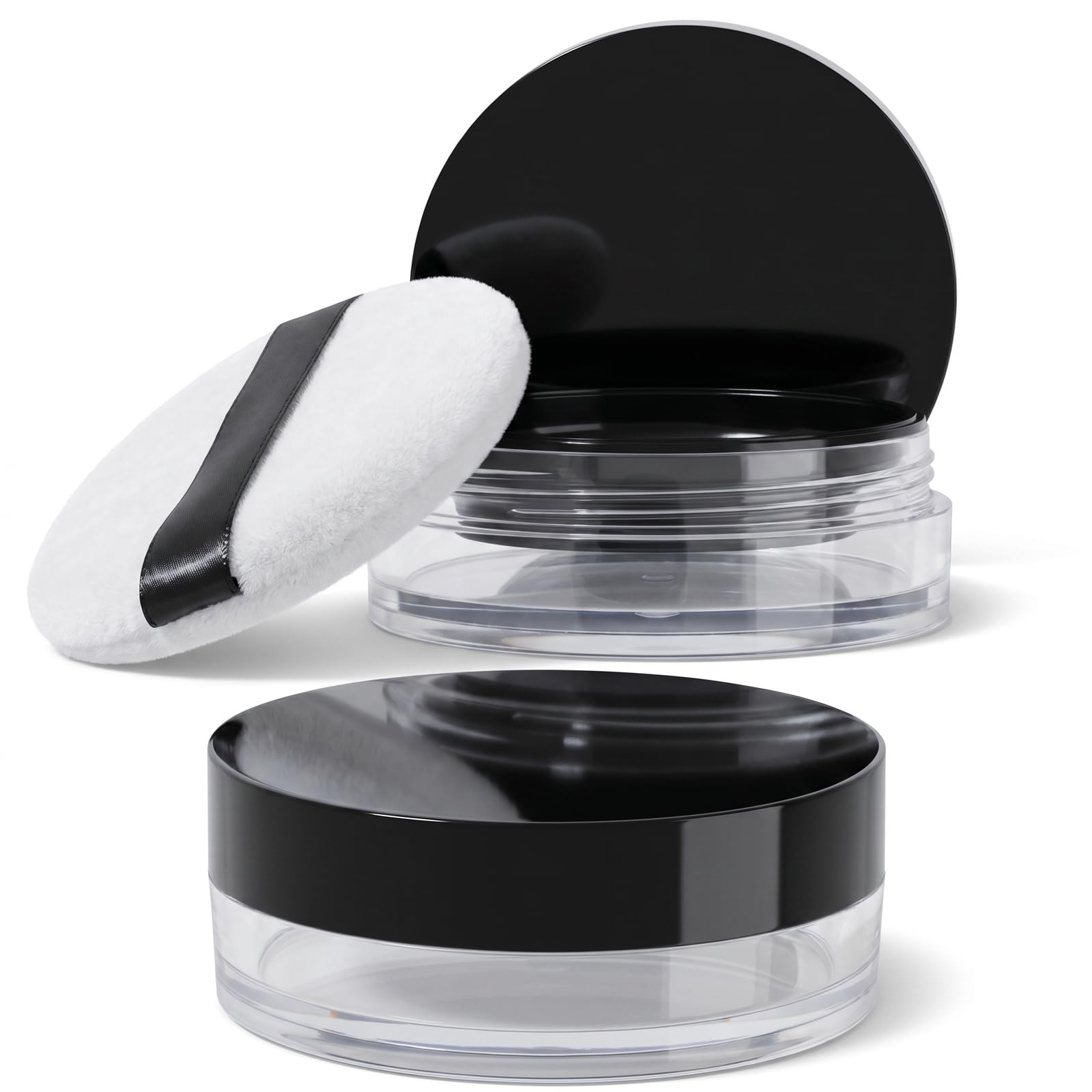 Photo 1 of 1 Pcs 10g(0.33 oz) Loose Powder Containers, No Leaks Empty Reusable Travel powder container, Portable Makeup Containers with Sponge Puff, Elasticated Net Sifter