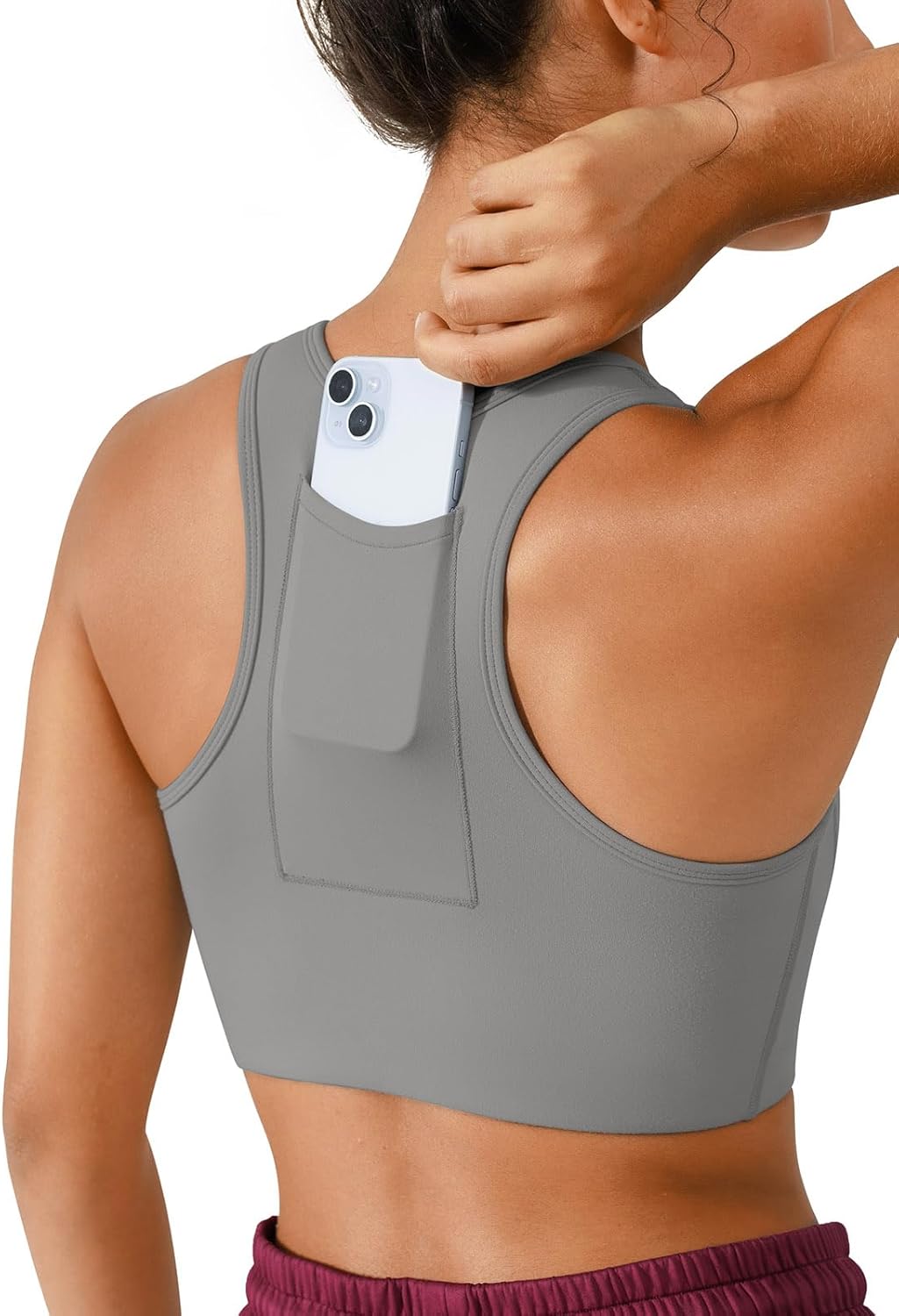 BRXL High Support Front Zip Sports Bra for Women with Phone Pocket Padded Racerback Workout Gym Running Yoga Bra