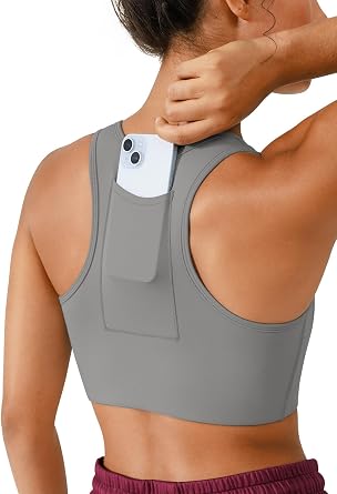 BRXL High Support Front Zip Sports Bra for Women with Phone Pocket Padded Racerback Workout Gym Running Yoga Bra