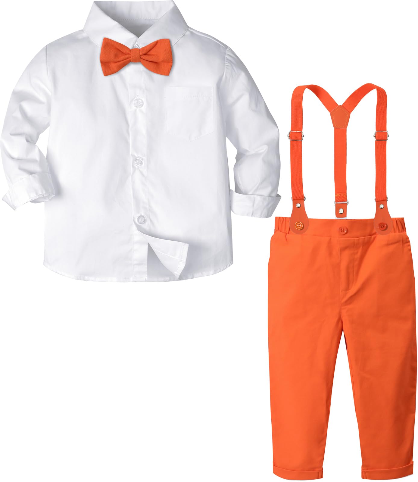 A&J DESIGN Boys Suits Toddler Easter Gentleman Suspender Formal Wedding Dress Halloween Outfit White Orange 5-6 Years