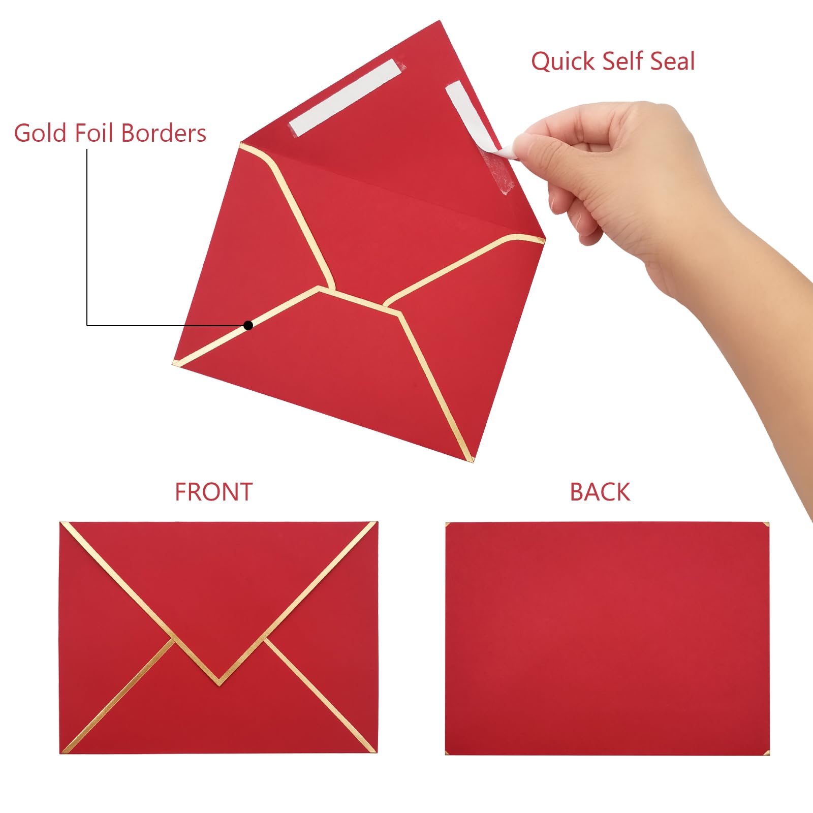 Lot de 100 enveloppes auto-adhésives pour invitations de 10 x 15 cm avec enveloppes autocollantes A6 pour mariages, invitations, photos, cartes postales, cartes de vœux (rouge)