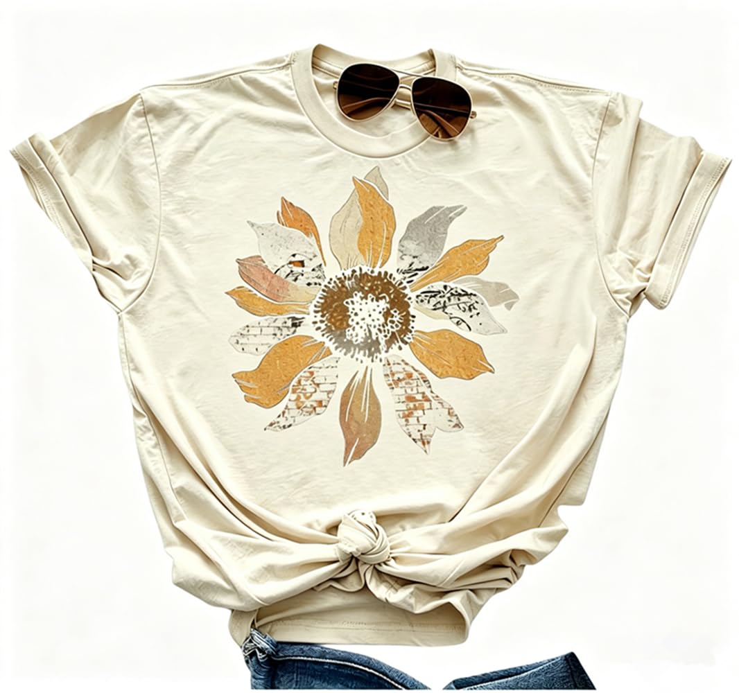 Ymoshoe Women Boho Wildflowers Cottagecore Shirt Vintage Butterfly Floral Botanical Graphic Tees Garden Lover Tops