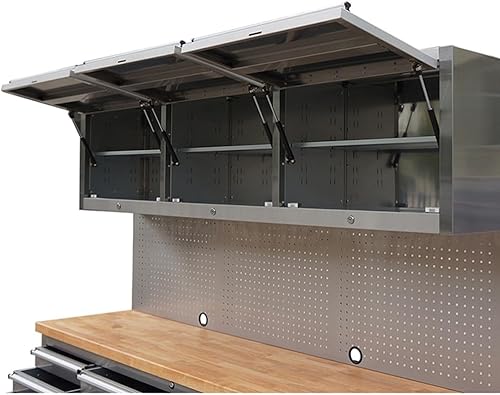 Miniatura 6 de Caja de herramientas de 15 cajones de 72 pulgadas con gabinete de 3 y tablero de clavijas en acero inoxidable (acero inoxidable)