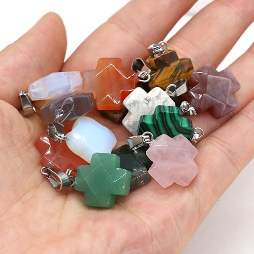 Miniatura 4 de LE SKY 10 colgantes de piedra natural facetados con forma de cruz de ágata de cristal de chakras semipreciosos para hacer joyas