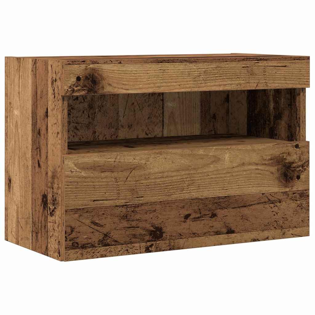 vidaXL Meuble TV Mural avec LED 2 pcs Bois Ancien 60 x 30 x 40 cm, Meuble TV Moderne pour Salon, Cabinet rectangulaire Mural, Rangement Gain de Place, éclairage LED Dynamique