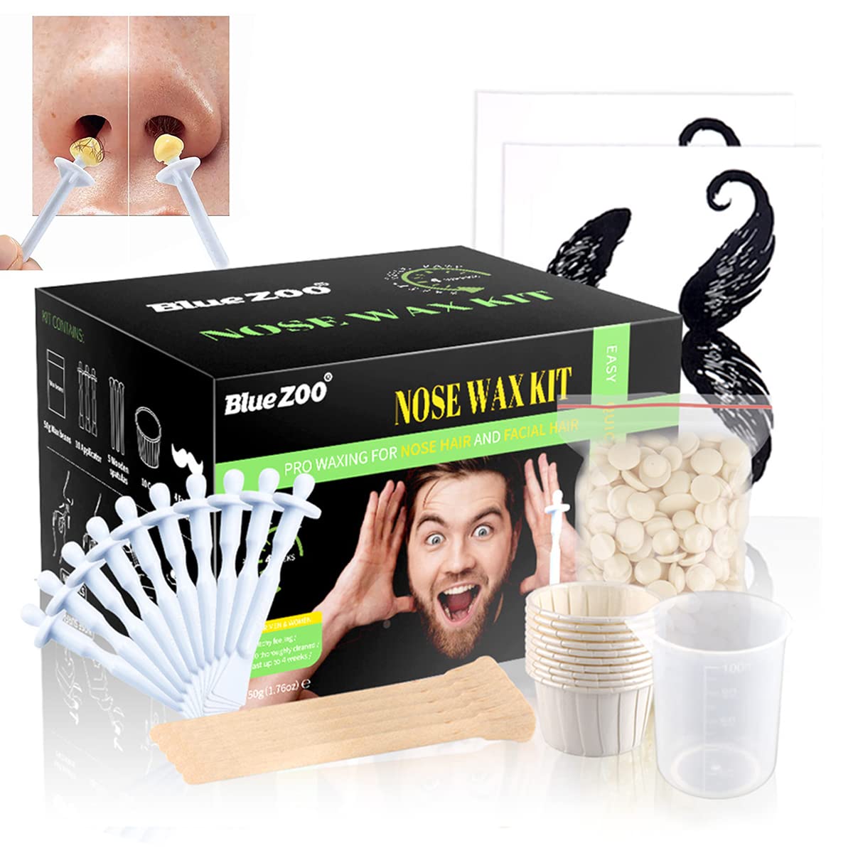 maycreate MAYCREATE® Nose Wax Kit for Men Women, Eyebrows Ears Lips Facial Nose Hair Removal Wax, 50g Wax, 10 Applicators, 5 Wooden Stick, 10 Little Cups, 1 Protect Sticker, 1 Measuring Cup-picture-21