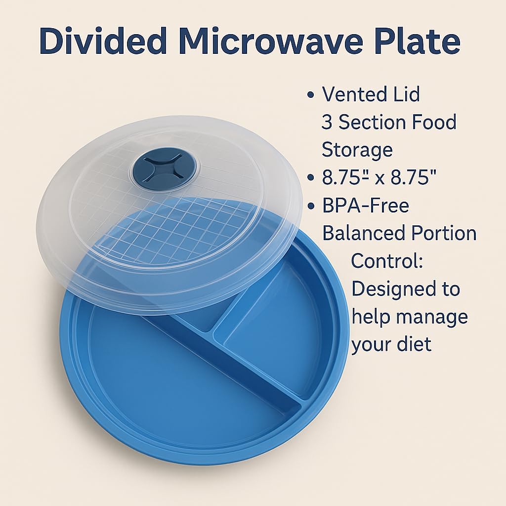 4-Pack Divided Microwave Plates with Vented Lids – BPA-Free, Stackable Meal Prep Plates – 3 Section Food Storage – Microwave, Freezer & Dishwasher Safe – 8.75” x 8.75” - Image 6