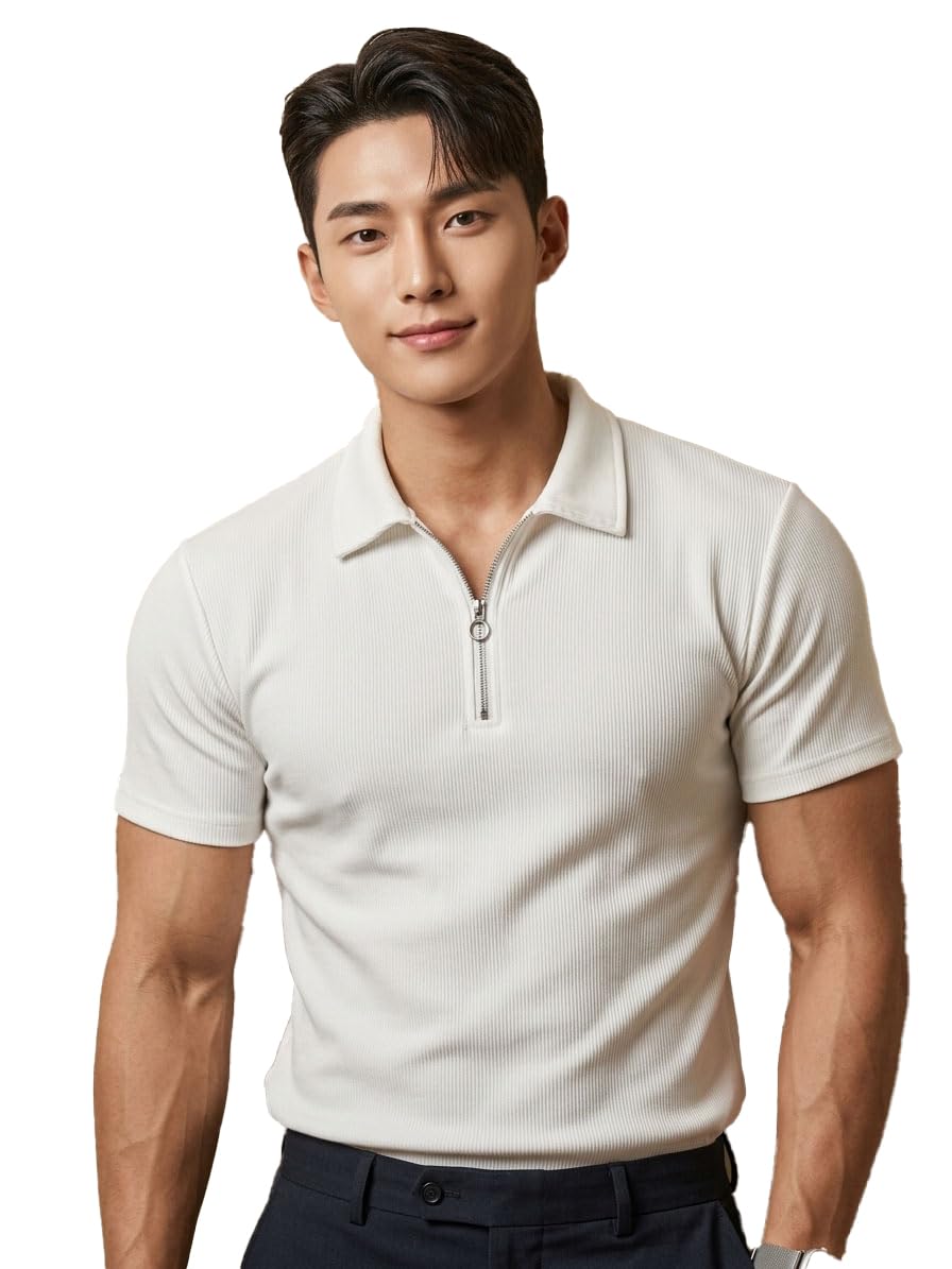 bansii dhun Men’s Ribbed Solid Zip Polo Neck Half Sleeve T-Shirt – Premium Cotton Blend, Soft & Stretchable Fabric, Regular Fit Casual Wear Tee for Men, Trendy Summer-picture-19