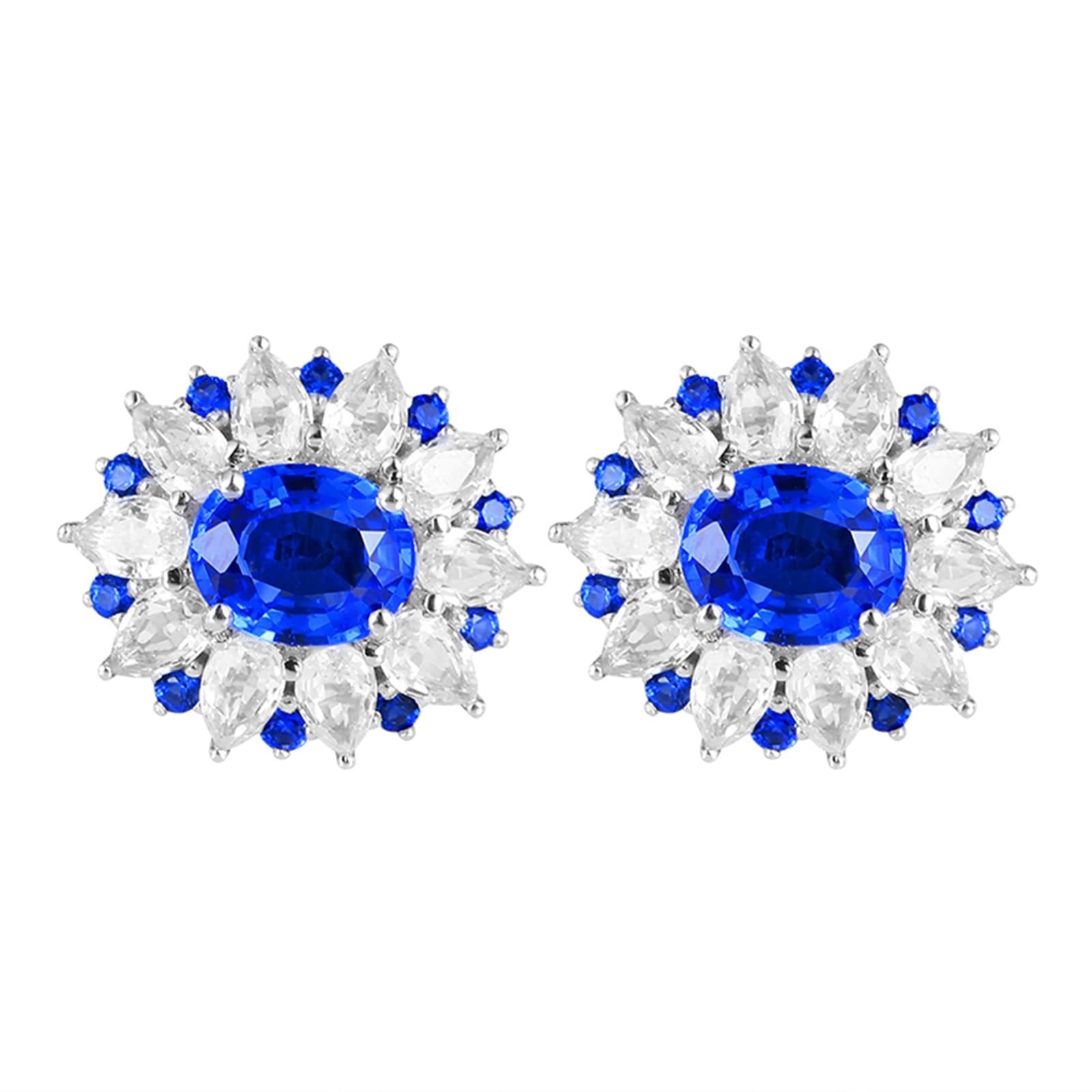KnSam Pendientes de oro blanco 750 de 18 quilates para mujer, joyas de oro auténtico, pendientes de zafiro creados en laboratorio de 1,35 quilates con flores azules Au750, pendientes de oro blanco con