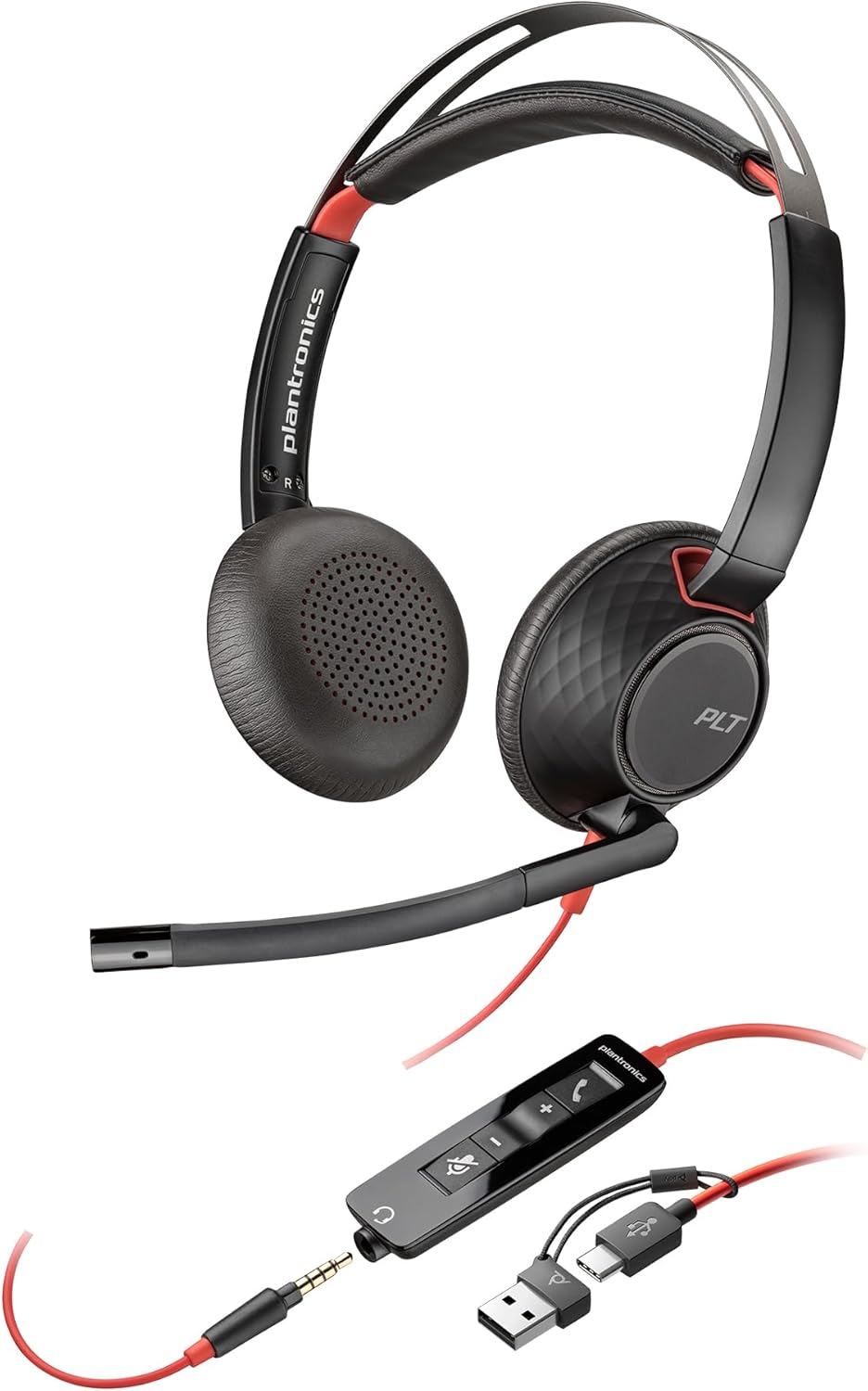 Poly Blackwire 5220 Wired Headset – Flexible Noise-Canceling Boom Mic – Ergonomic Design – Connect to PC/Mac, Mobile via USB-C, USB-A, or 3.5 mm – Works w/Teams, Zoom