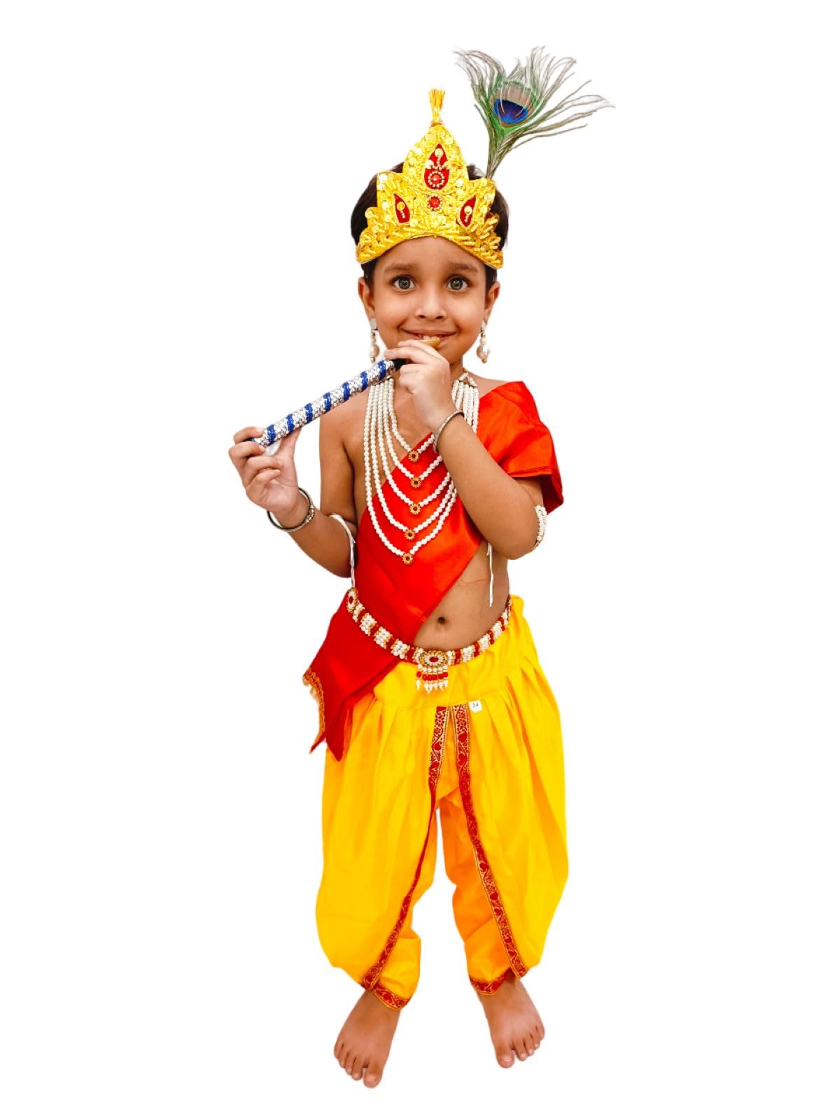 BookMyCostume Krishna Yellow Costume Dhoti & Red Patka with Light Pearl Jewellery and Mukut Set - Janmashtami Dress Costume for Baby Kanha Laddu Gopal - Boys & Girls 0-6 Months (B0DB5742FS) Amazon Price History, Amazon Price Tracker