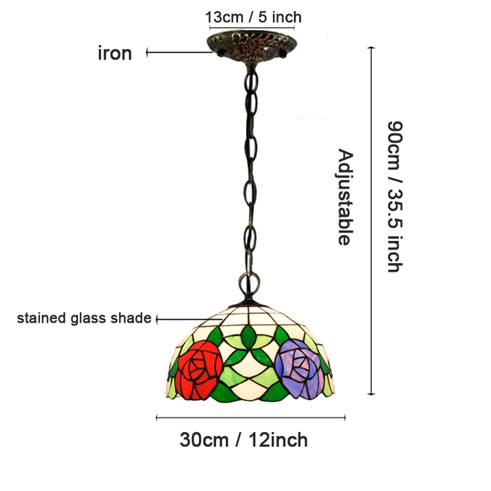 Lámpara Colgante Estilo Rosa para Isla de Cocina, lámpara Colgante de Arte Floral de vitral de 12 Pulgadas, candelabro Pastoral Europeo para Comedor, Pasillo, Bar, cafetería, grifos doméstic