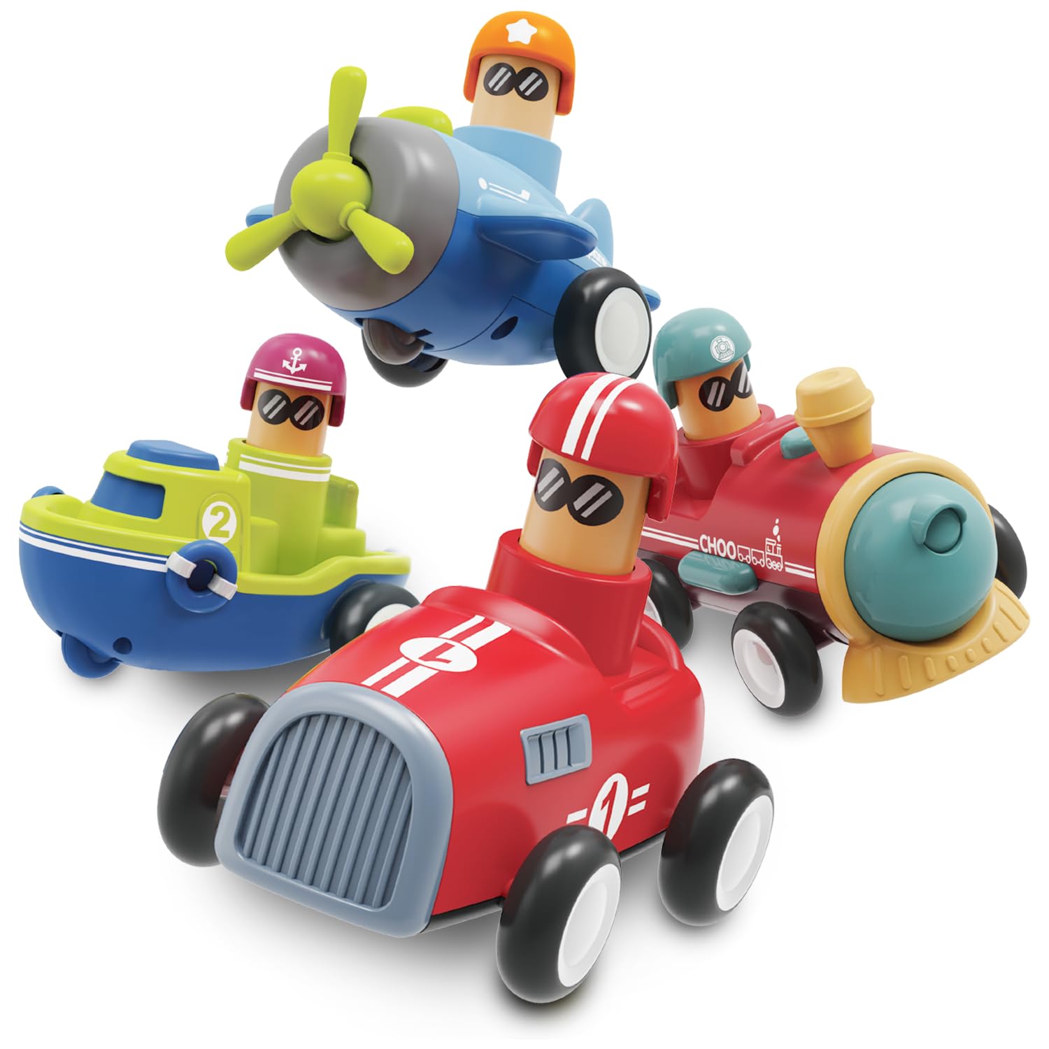 LiKee Toy Cars for Toddlers 1 2 3 4 Years Old Boy Girl, 4 Pcs Pull Back Cars for 18+ Months Baby Infant Gift, Kids Trucks Push and Go Back Friction