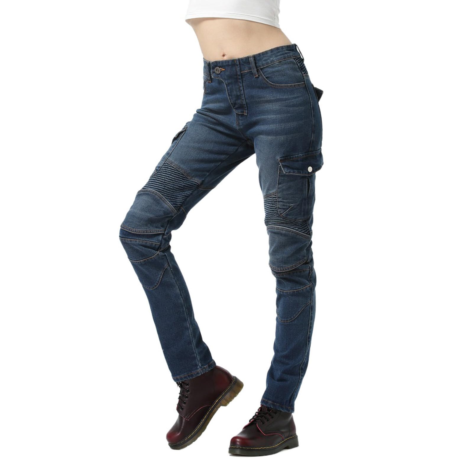 Generisch Pantalones vaqueros de moto para mujer, ajustados, con protectores, protectores de rodilla y cadera, modishes biker pantalones para mujer pantalones vaqueros elásticos vaqueros vaqueros de