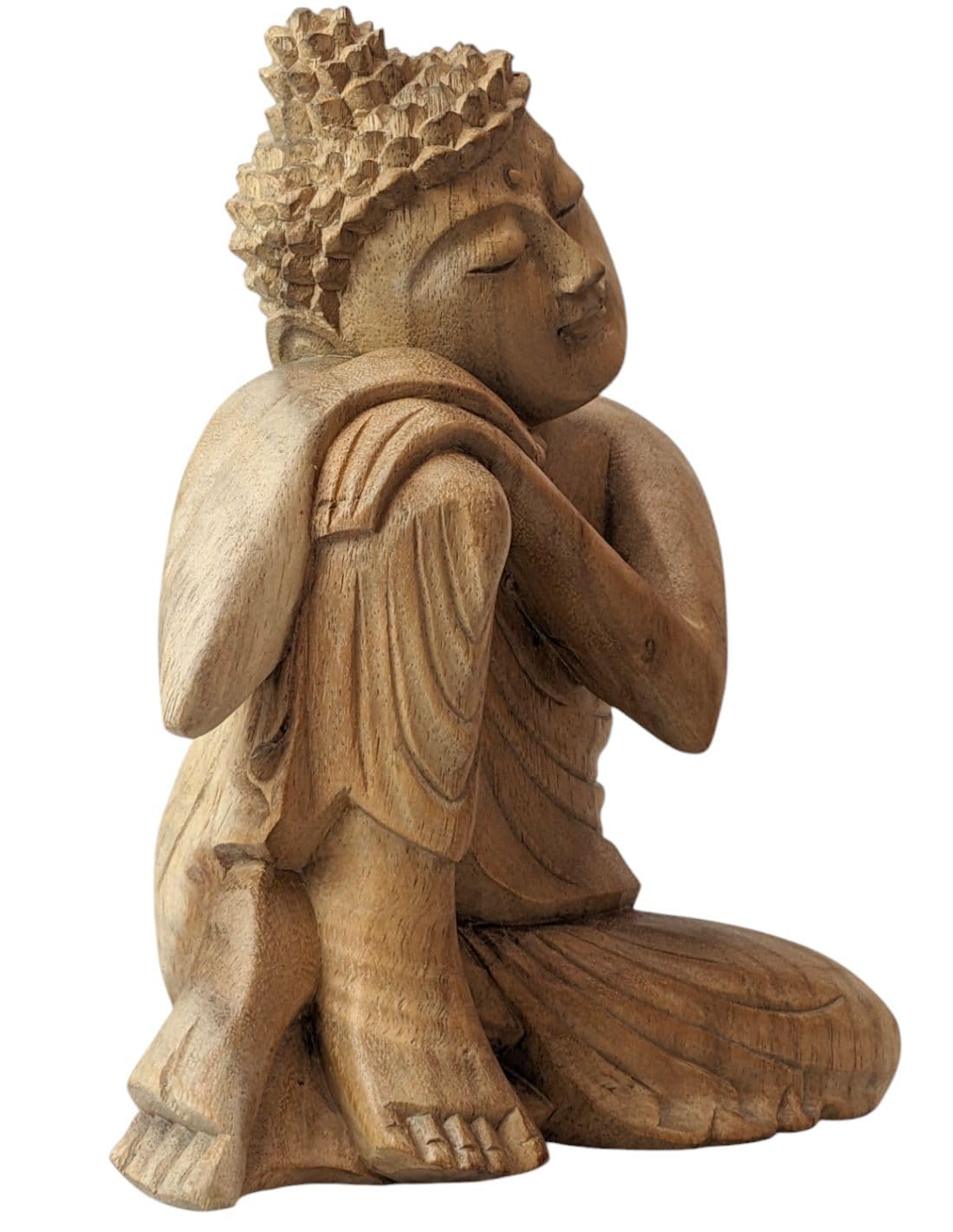Artisanal Statuetta Buddha pensatore 20 cm Scultura in legno naturale