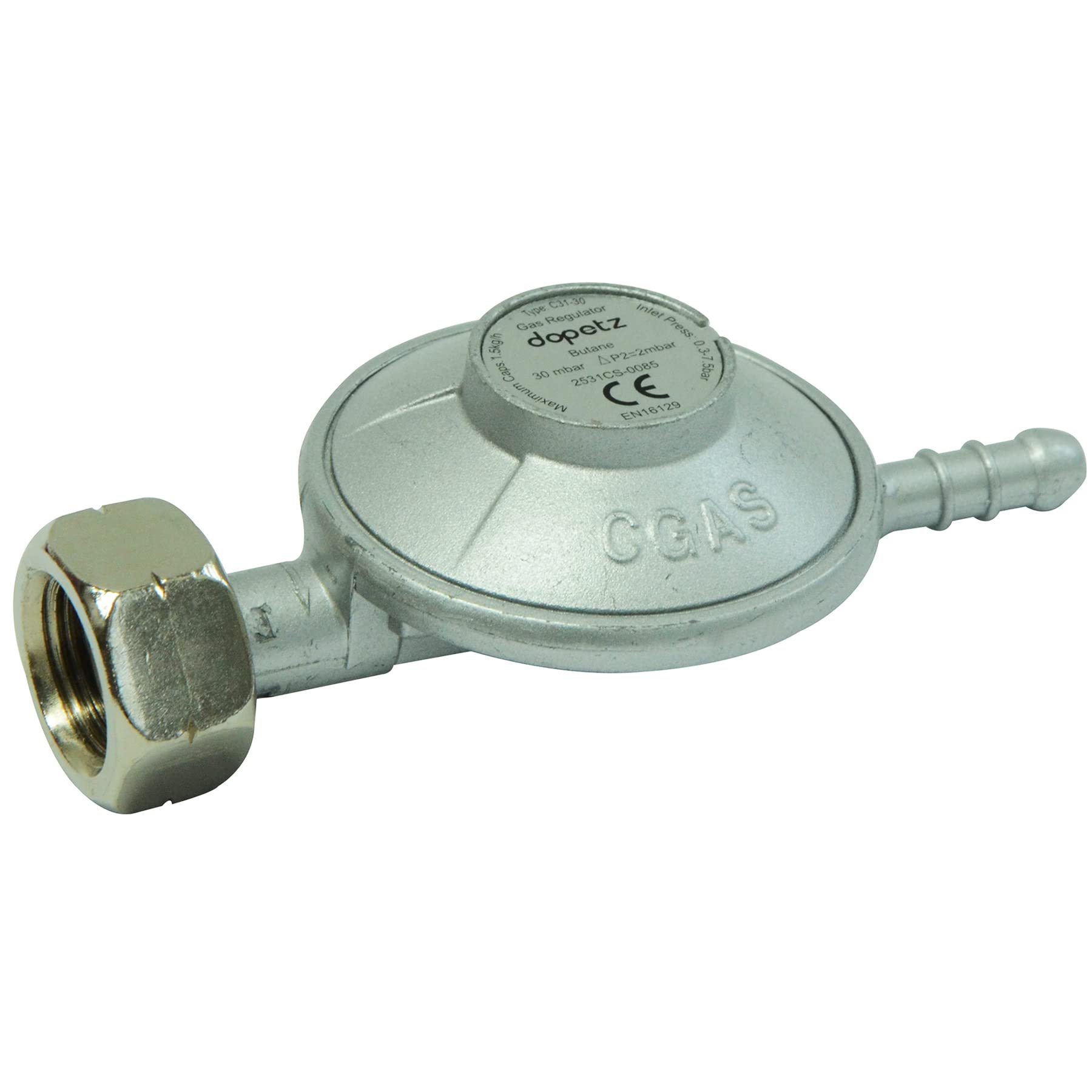 Dapetz Silver ® Butane Gas Regulator Screw On Type Fit Calor 4.5 Kg Cylinder Irish F-Valve Screw Low 8Mm Tail 30Mbar