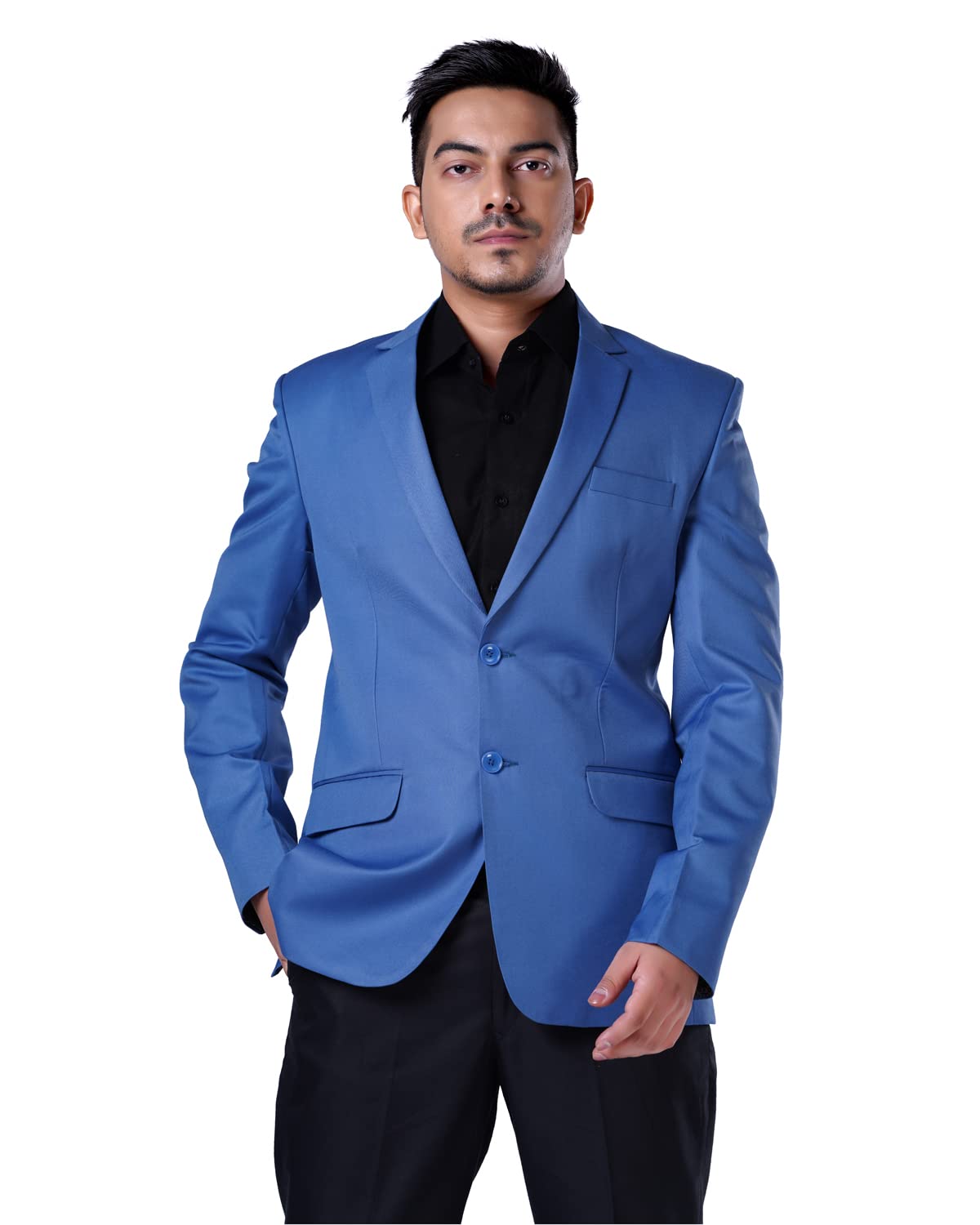 charcoal fashion Men's Regular Fit Solid Blue Blazer for Formal Wear-picture-36