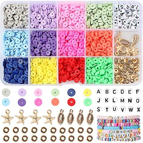 Clay Beads Bracelet Making Kit, 2560Pcs Beads for Jewellery Making, Flat Polymer Clay Beads Refill, Bracelet Making Letter Spacer Beads Set, Colorful Heishi Beads Cover