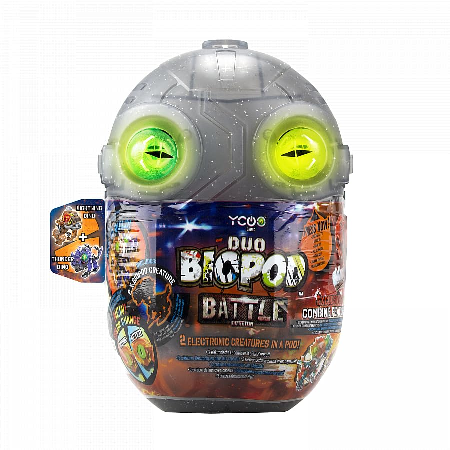 Silverlit YCOO Biopod Battle Duo Pack - Interactive Jurassic Robots - 2 Small Electronic Dinosaurs to Assemble - Light Sound Effects - 4 Robot Toys to Collect - 9 cm - Suitable for Ages 5 and Above