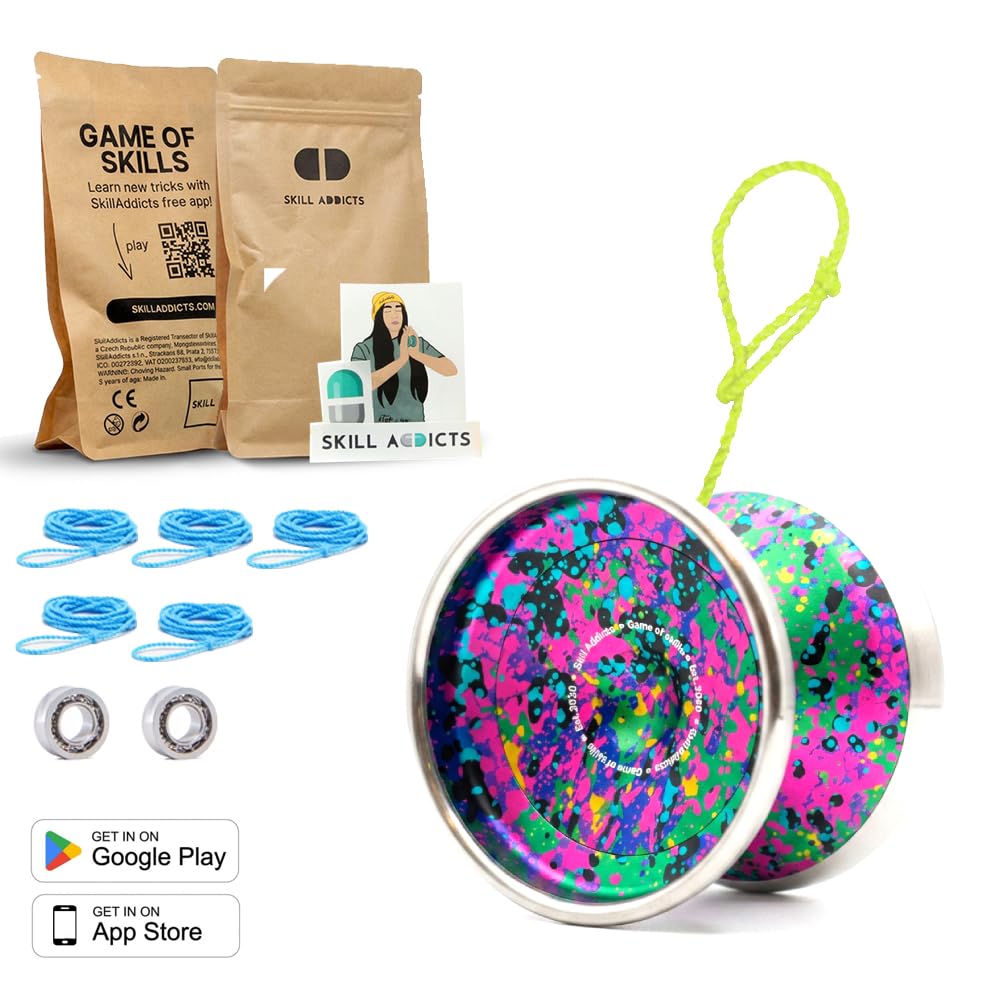 Pro Yoyo - Yo-Yo Profesional de Metal, Trucos Avanzados | Yoyo unresponsive moderno con cuerdas y rodamiento premium de recambio para giros extra largos. App SkillAddicts Yoyo