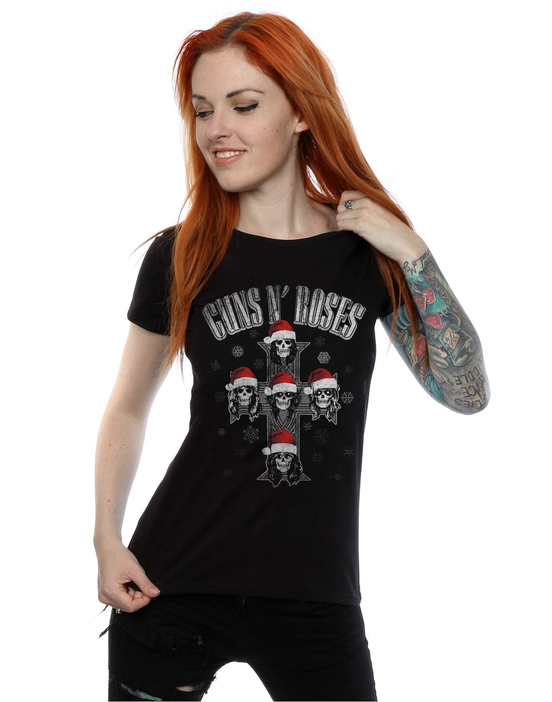 Guns N' Roses Women's Black Christmas Cross T-Shirt X-Large