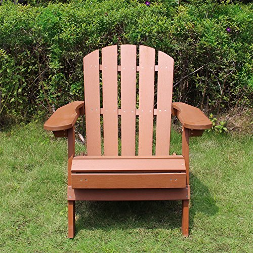 Merry Garden Faux Wood Folding Adirondack Chair with Pullout Ottoman, Outdoor, Garden, Lawn, Deck Chair - Thumbnail 3