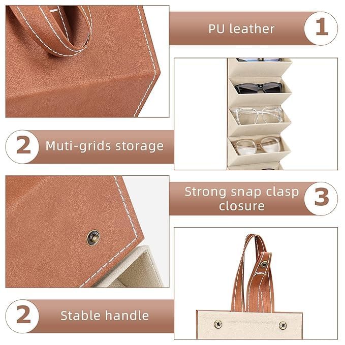 JEEJEX Sunglasses Desk Supplies Organisers| 5 Slots|Travel|Glasses|Case | PU Leather | Goggles | Storage | Box | Hanging | Eyewear | Holder | Specs | Display | Containers | Eyewear Bag, Multi-Coloured 4