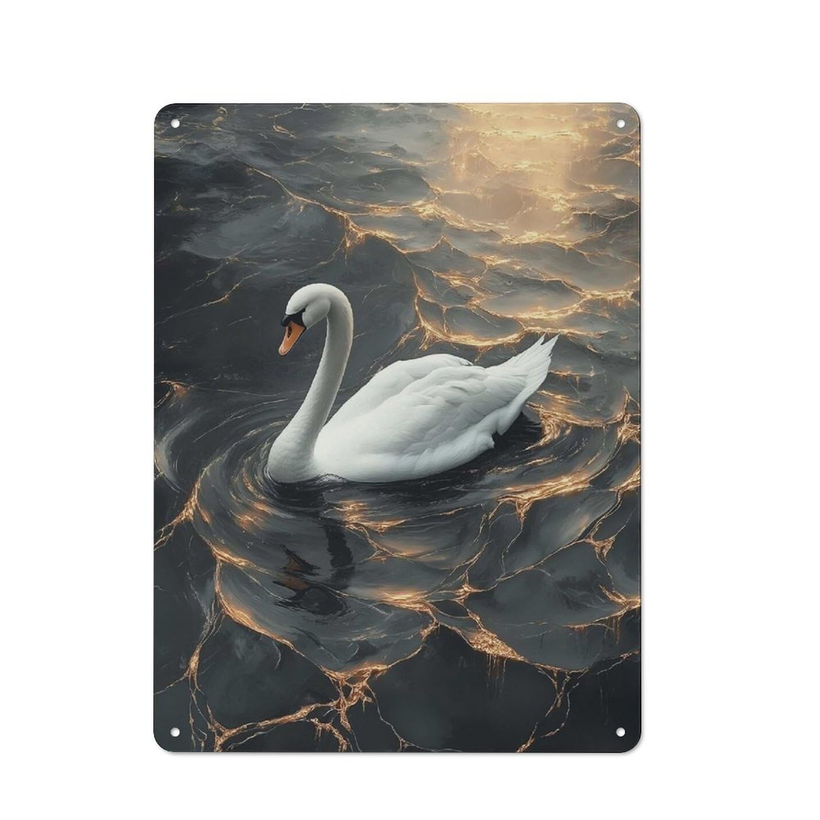Junmoney Style-2 Industrial Metal Sign With Elegant Swan On Golden Water Design 40X30cm, Modern Retro Loft Wall Plaque For Workspace, Cafe, Hallway Or Garage