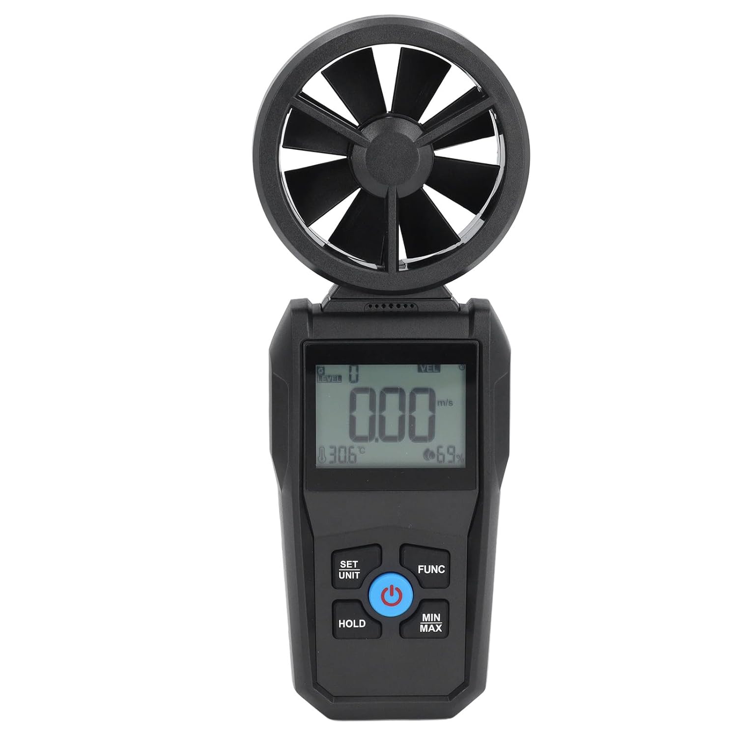 Handheld Digital Anemometer with 80 Degree Rotation and LCD Display - High Accuracy Wind Speed Gauge for Temperature and Humidity Urement