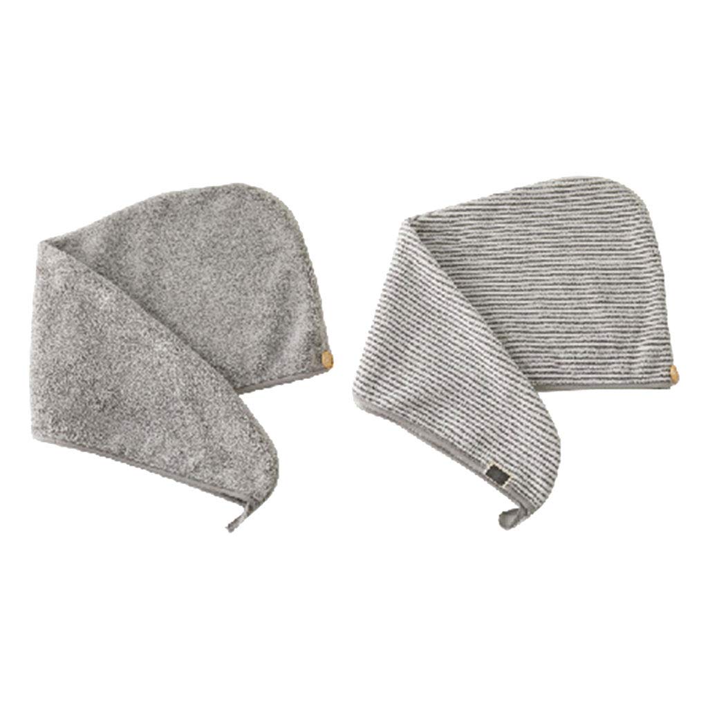Bambou Microfibre Cheveux Serviette Wrap Gris Rayé Séchage Rapide Douche Turban Bonnet avec Bouton Super Absorbant Anti-Frisottis Bonnet de Bain pour Femmes Fille